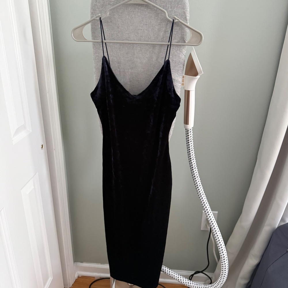 Revamped Black Velvet Midi Slip Dress AL30-460V 90s Y2K Bodycon Grunge Medium